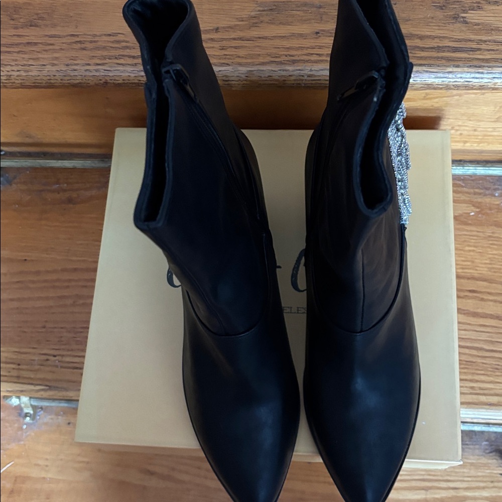 Chase + Chloe Black Heeled Women's Boots with Rhinestone Fringe Size 11 - Picture 5 of 10